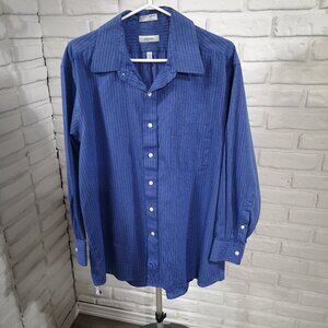 Izod Easy Care Men's Size 17.5 (XL) 80's 2 Ply Pinpoint Blue Pinstripe Shirt